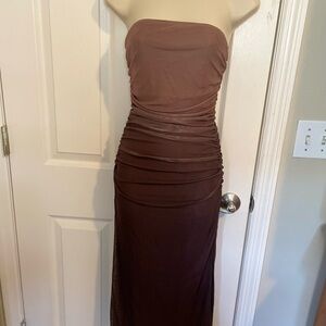 Elegant Brown Strapless Dress